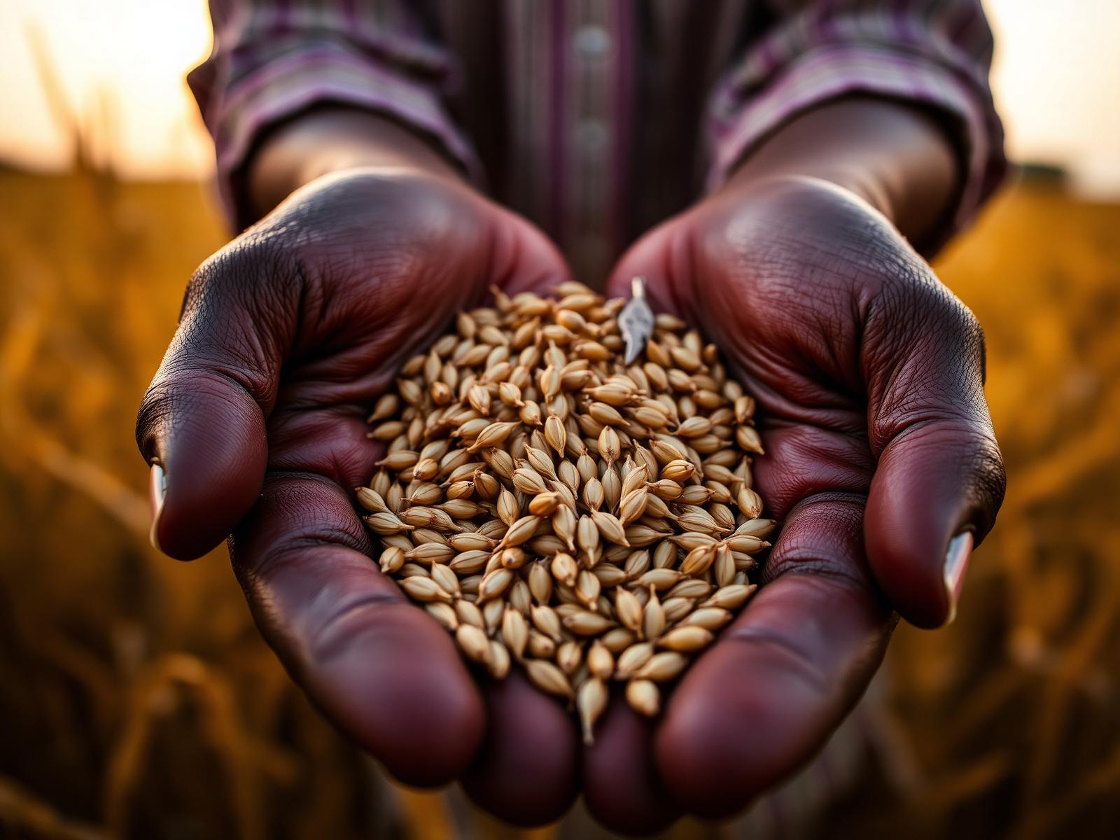 Farmer holding paddy seeds